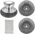 Stainless Steel Wool Scrubber with Short Handle Steel Scrubber Wool Pads for Cleaning Dishes Metal Scrubber Pot Scrubbers for Iron Pots, Stoves, Barbecue Grills, Wash Sink,Pans,2 Replace Heads