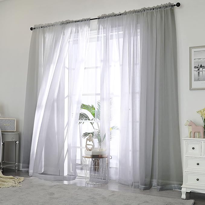 Chyhomenyc Sheer Grey Curtains 84 inches Long 2 Panels Set, Lightweight Solid Elegant Window Curtain Panels/Drapes/Treatment for Bedroom Living Room (42 X 84 Inches, Charcoal Grey)