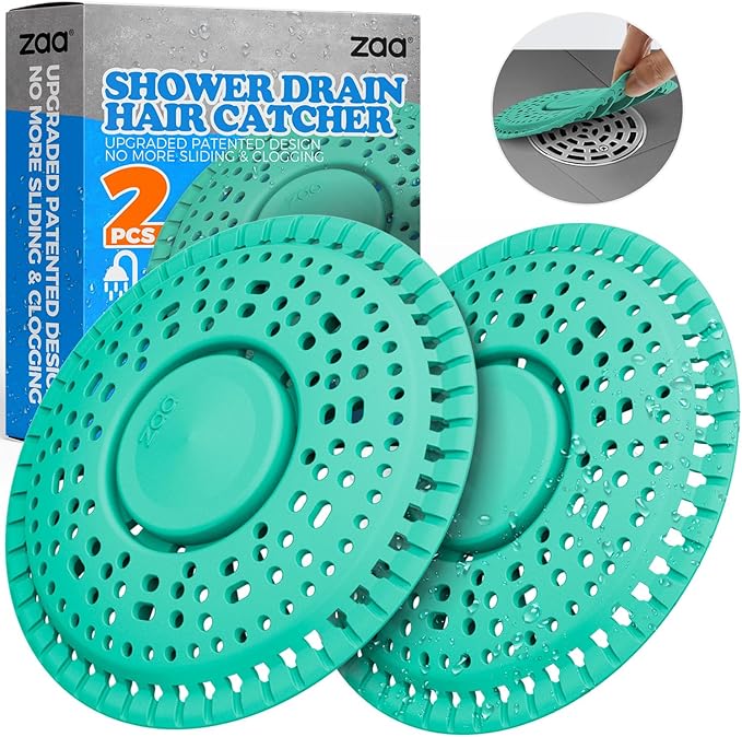 zaa Shower Drain Hair Catcher, 2 Pack Premium Silicone Drain Protector & Shower Drain Cover for Regular Drains of Shower Room and Bathroom, Mint
