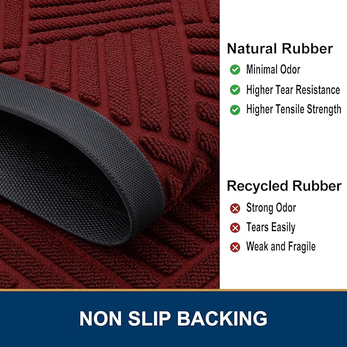 Smiry Front Door Mat Outside Entrance, Heavy Duty Outdoor Indoor Mat, Natural Rubber Doormat, Non Slip, Trap Dirt and Moisture, Easy Clean, Low Profile Patio Porch Entryway Mat, 29.5x17, Red