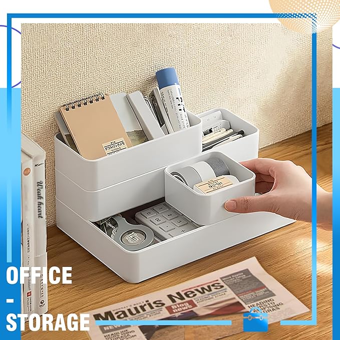 11-Piece Stackable Drawer Organizer Set, Multi-size Desk Drawer Organizer Trays Vanity Storage Bins for Storing Makeup, Stationery, Utensils in Bathroom Dresser, Office and Kitchen