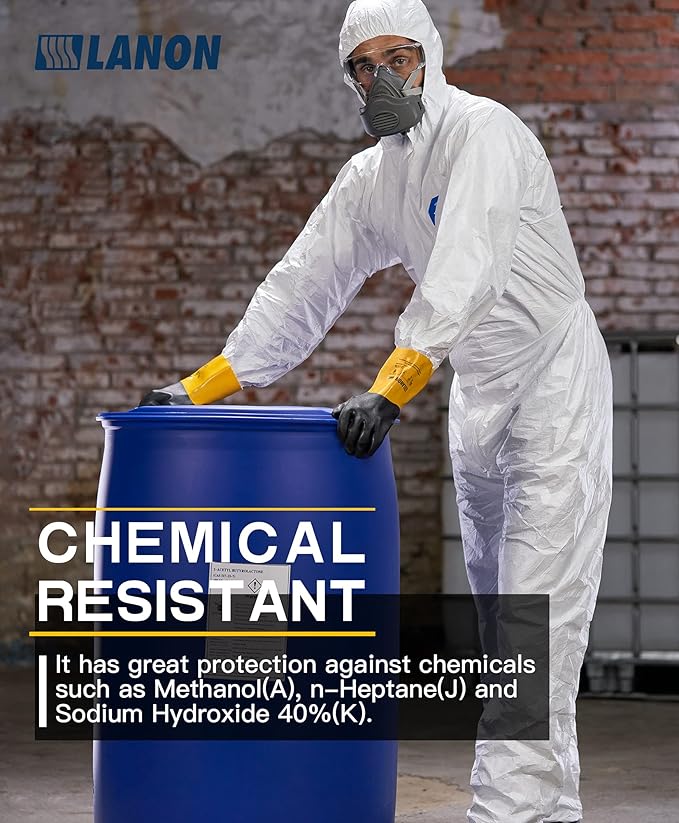 LANON 3 Pairs PVC Chemical Gloves, Thick Rubber Work Gloves, Heavy-Duty, EN 374/388, Acid, Alkali and Oil, Non-Slip, XL