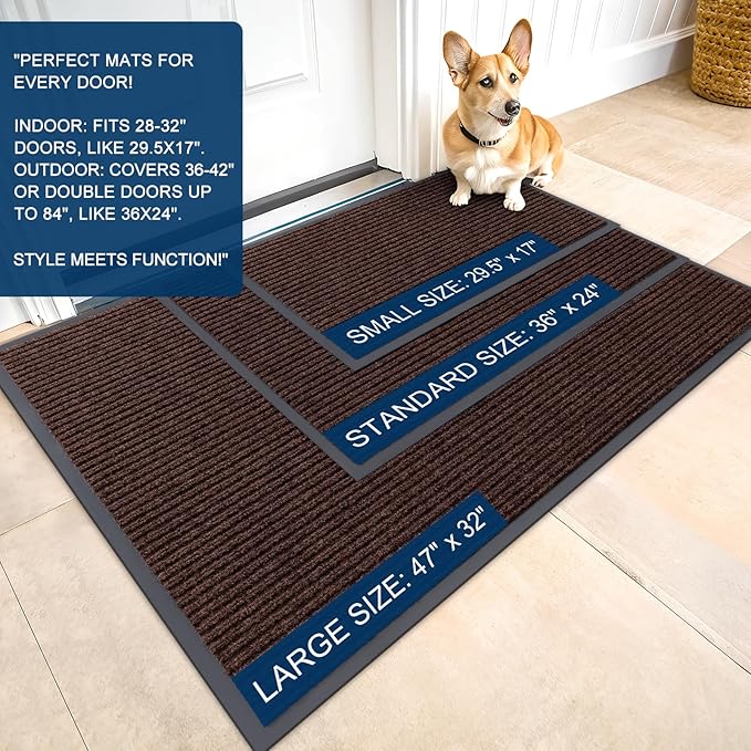 OLANLY Front Door Mat Indoor Outdoor Entrance, Waterproof Heavy Duty Doormat, Fade Resistant, Low Profile, Easy Clean Patio Porch Welcome Floor Mats for Entry, 47x23, Brown