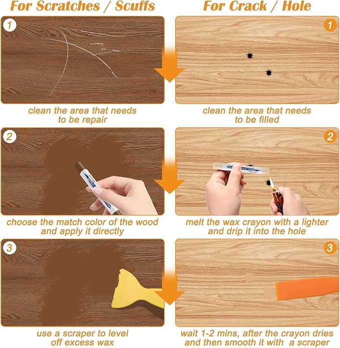 30+2P Wood Filler Sticks, Windspeed 30 Colos Wood Filler Putty Wax Crayons Furniture Repair Kit Putty Stick for Baseboard Cabinets Furniture Floors(with 2 Scrapers)