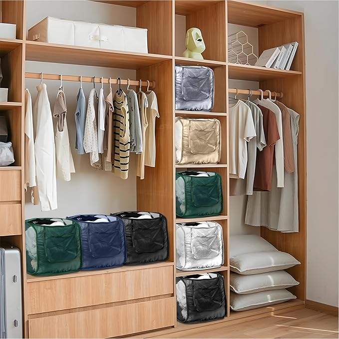 5 Pack Closet Storage Bins, Storage Containers for Closets, Fabric Closet Bins for StorageDecorative ,Collapsible Baskets for Organizing Clothes Toy Nursery (Black/Blue/Beige/Gray/Green)