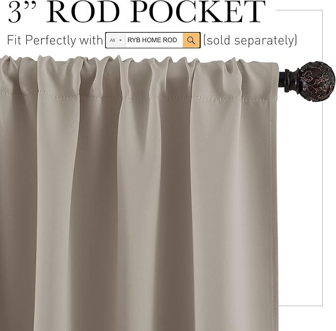 RYB HOME Room Darkening Curtains for Bedroom, Thermal Insulated Noise Reducing Window Drapes Farmhouse Decor for Living Room Kitchen, W70 x L84 inch, 2 Panels, Sand