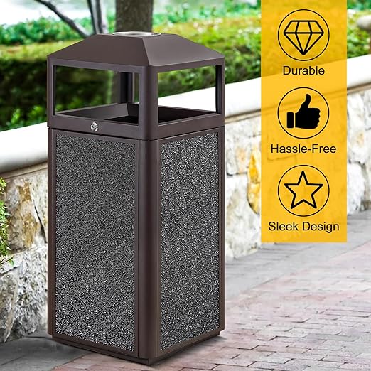 Square Waste Container with Dome Lid | Commercial Outdoor Garbage and Trash Container,Coffee 15 Gallon