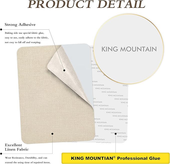 KING MOUNTAIN Coarse Linen Fabric Patches, Self-Adhesive, 12x40 Inch, Multi Color, For Sofa & Clothes Repair
