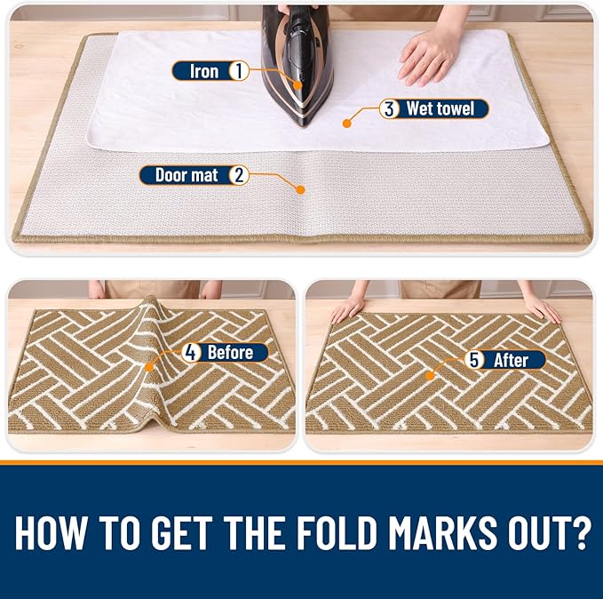 OLANLY Indoor Door Mat, 32x20 Inch, Dirt Resistant and Absorbent, Non-Slip Rubber Backing Floor Mats, Easy Clean Low-Profile Doormat for Entryway, Front Door, and Inside Entrance, Beige