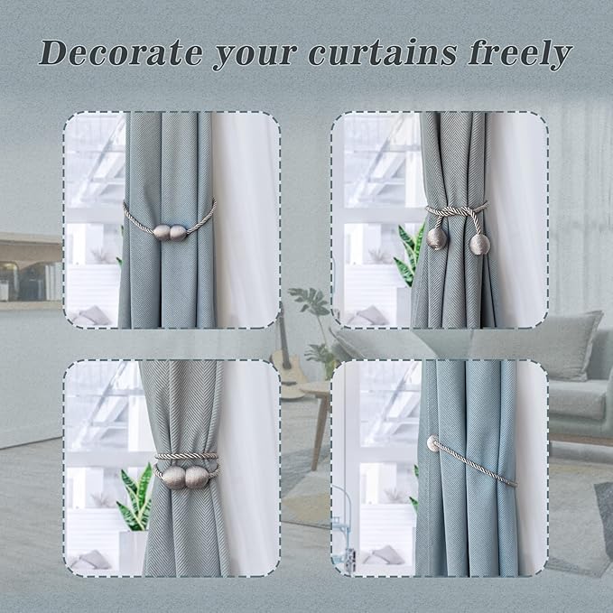 Hion Magnetic Curtain Tiebacks Dark Brown 2pcs, Curtain Tiebacks Buckles Holdbacks Holders Hooks Clip for Home Bedroom Office Decorative Curtain