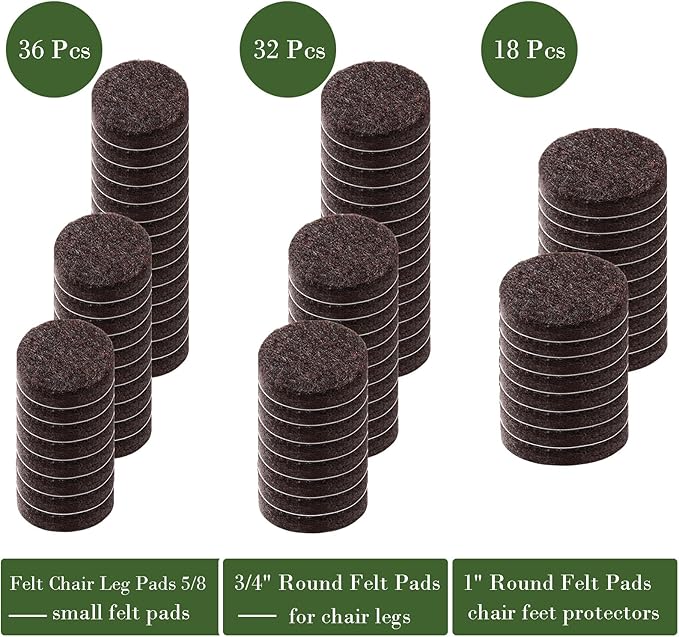 Fursafe&Q Felt Furniture Pads, Furniture Felt Pads for Hardwood Floors -Self Adhesive Chair Leg Floor Protectors, Protect Your Floors from Nicks, Bumps and Scratch, 86 Pcs Round Cabinet Door Bumper
