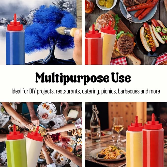 Norcalway 24 oz Condiment Squeeze Bottles for Sauces - Leak Proof - 4 Pack (XL)
