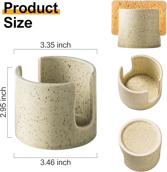 Sponge Holder for Kitchen Sink, Ceramic Dish Sponge Holder Sink Caddy Compact Scrubby Daddy Kitchen Organizer Dish Rcak for Sponges, Scrubbers, Yellow