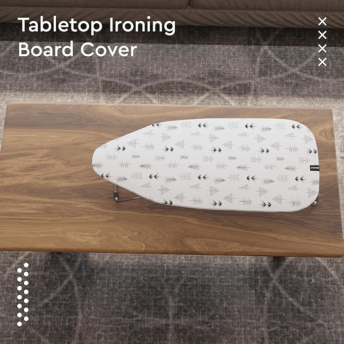 Encasa XO Ironing Board Cover and Pad 28"x12" - Thick 3mm Felt Padding, Drawstring Tightening & Lock, Easy Fit, Scorch & Stain Resistant, Fits Mini Ironing Board - White Tiles