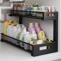 1 Pack 20.47IN Depth Under Sink Storage Organizer, Large 2-Tier Elegant Mesh Pull Out Shelf for Kitchen and Bathroom Cabinet Organization, L-Shaped and Adjustable Height Design-Black