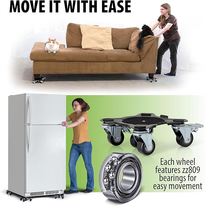 Furniture Movers with Wheels - Set of 4 Heavy Duty Furniture Lifter Tool with 2000 lbs Load Capacity, Easy Sliders Dolly for Moving Appliances, Sofa, Cabinet, and Piano etc (6.3×6.3IN)