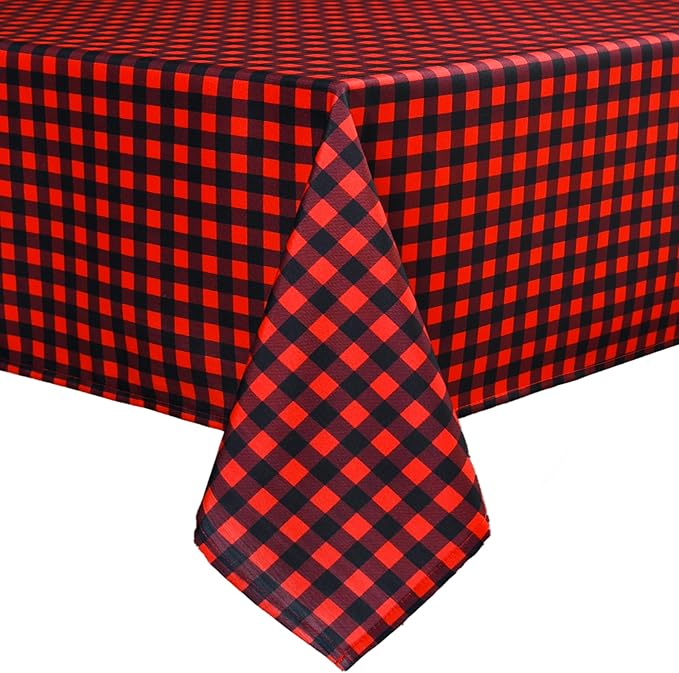 Classic Gingham Buffalo Xmas Tablecloth Fabric - Oblong 58x144 Inch Water Proof Checkered Table Cloth for Indoor Outdoor - Red Christmas Plaid Table Cover for Christmas, Holiday, New Year