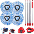 Mop Heads Replacements Complete Combo Set for O-Ceda,4 Pcs Machine Washable Microfiber Spin Mop Refills Replace Heads,1Scrub Brushs,1Base,1 Set Handle,Spin Replacements for Tub and Tile Cleaning