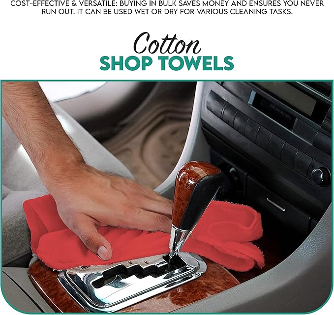 ZUPERIA Cotton Shop Towel – Multipurpose Cleaning Cloths (14" x 12" - Pack of 300 - Red) Reusable Shop Rags for Automobiles, Industrial, Restaurants, Garage, and Homes