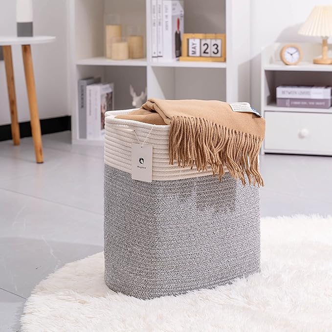 Medium and Large Woven Basket//With Handle, Used for Toys and Fabric Storage Basket used for Storing xl Storage Box, Decorative Storage Box Room (14L*15.7H R Silver Gray, 14L*10W*15.7H)