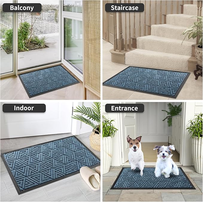 Yimobra Outdoor Mats for Front Door 29.5x17, All-Weather Waterproof Non-Slip Outdoor Door Mat Outside Eentrance, Garage/Patio Entryway Indoor Doormat, Easy Clean, Mix Blue