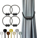 Hion Magnetic Curtain Tiebacks 4 Pack, Nickel-plated Metal and Polyester, Black