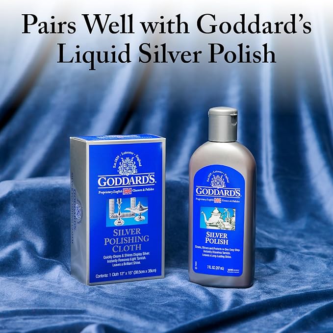 Goddard's Silver Polishing Cloth for Jewelry, Remove Tarnish on Plated or Sterling Silver, Gold, Antiques, and Leaves Tarnish Protection, 2 Cloths