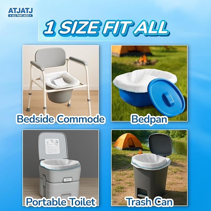 60 Packs Commode Liners With 60 Absorbent Pads, Leak-Proof Disposable Toilet Bags for Adults, Fits All Bedside Toilet Chairs Bucket, Portable Potty Liners for Home Medical Use, No Mess Cleanup