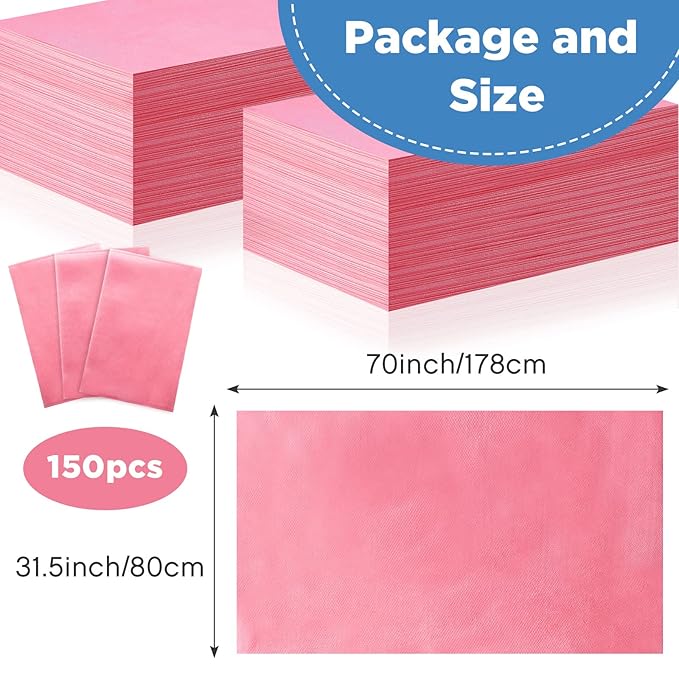 Tegeme 150 Pieces Disposable Massage Table Sheets 31" x 70" Waterproof Bed Sheets Non Woven Bed Cover for Massage Table Beauty Salons Tatto Spa Hotels(Pink)