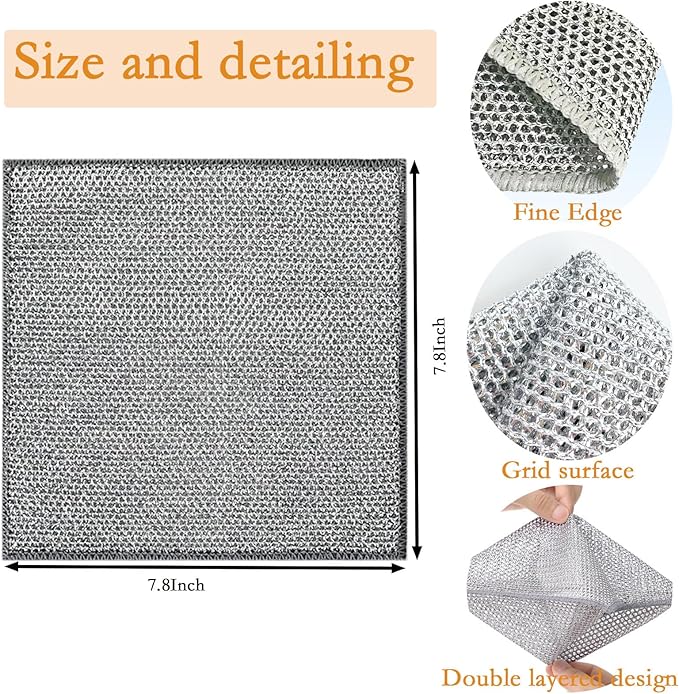 10PCS Double Wet and Dry Wire Dishcloth, Stainless Steel Scrubber, Multi-Purpose Wire Miracle Cleaning Cloths, Non-Scratch, for Powerful Cleaning of Cookware and More.(10PCS)