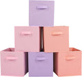 Stero Fabric Storage Bins 6 Pack Fun Colored Durable Storage Cubes with Handles Foldable Cube Baskets for Home, Kids Room, Closet and Toys Organization Purple, Pink, peachpuff