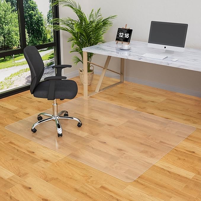 Office Chair Mat for Hardwood Floor- 46" x 60" Clear Desk Computer Chair Mat for Hard Wood/Tile Floors, Easy Glide Plastic Mat for Under Office Chairs on Hardwood for Work & Home
