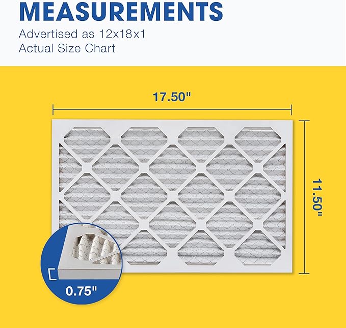 Aerostar 12x18x1 MERV 13-6 Count - Pleated Furnace & Air Conditioner Filters - Removes Bacteria, Dust, Cold & Flu Germs, Lint, Mold, Pet Dander, Allergy-Causing Pollen, Smog, Smoke & Viruses