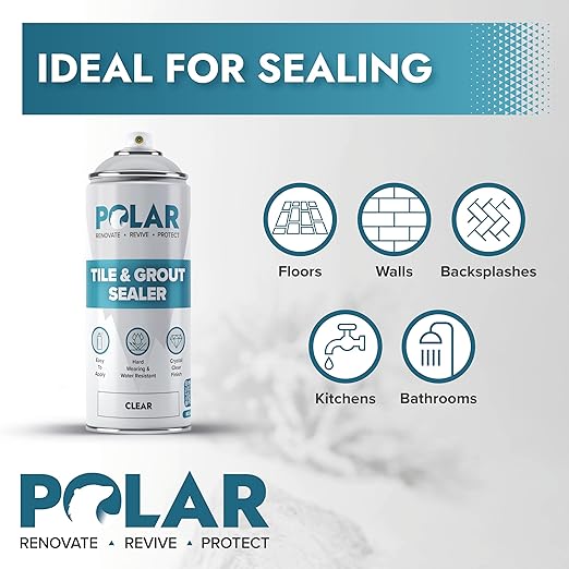 Polar Tile & Grout Sealer Clear Aerosol Spray - 6 x 13.5 Fl Oz | Instantly Waterproofs and Protects Floor Tile Grout | Ideal for Bathroom, Shower & Kitchen | Interior & Exterior Tile Sealer