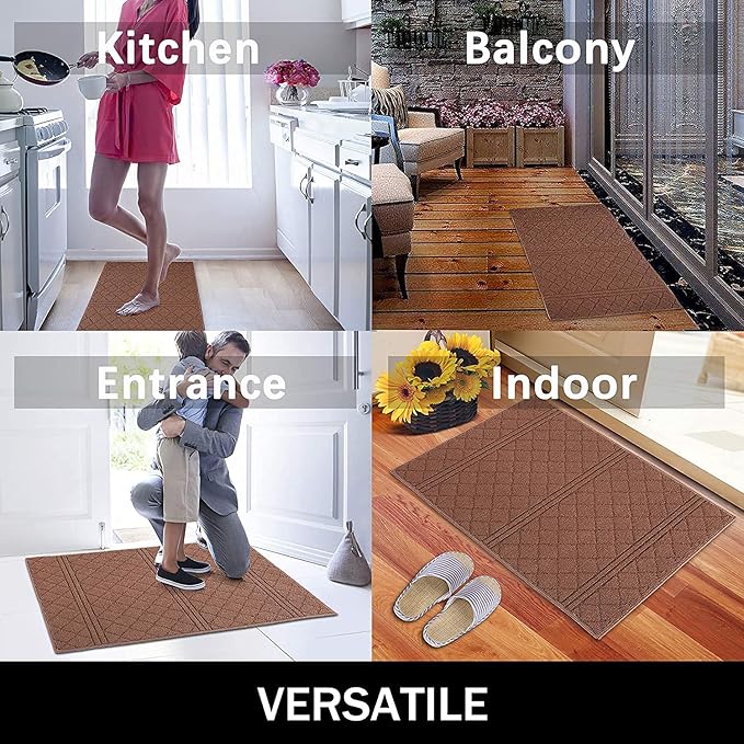 REFETONE Indoor Doormat, Front Back Door Mat 20"x32" Absorbent Rubber Backing Non Slip Door Mats, Low-Profile Resist Dirt Rugs, Machine Washable Door Rug Inside Floor Mat for Entryway, Chocolate