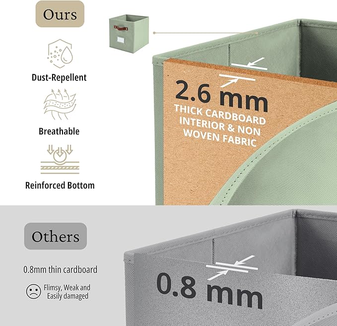 DECOMOMO Storage Baskets, 13x15x13 Storage Cube Bins with Labels for Organizing Shelves Kallax (Kallax / 4pcs, Sage Green)