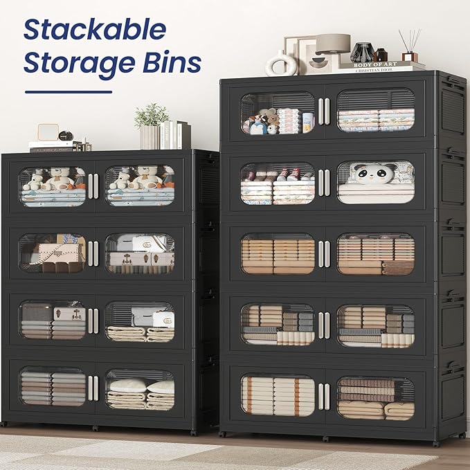 150GAL Extra Large Storage Bins with Lid, 600QT Storage Bins with Wheels, Folding Closet Organizer, Stackable Collapsible Plastic Storage Containers for Home, Office, Dorm, 3Pack Black