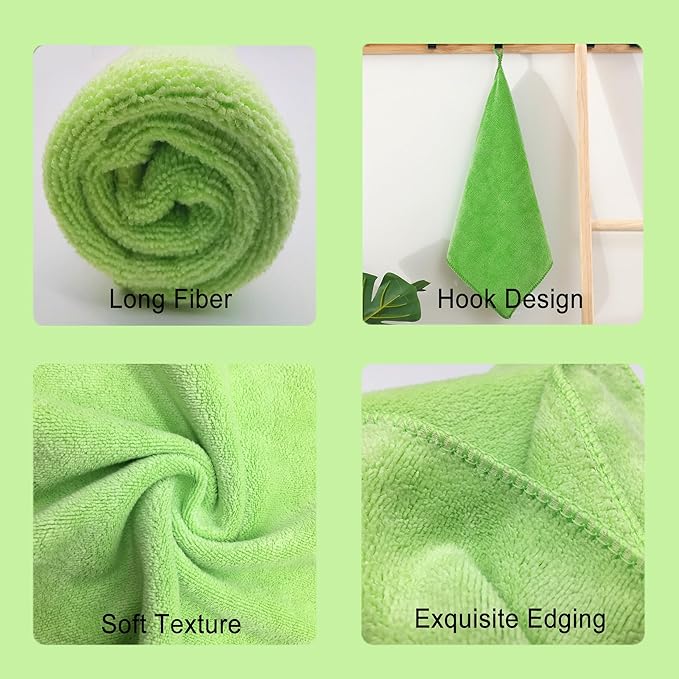 Microfiber Cleaning Cloth for Kitchen Housekeeping Dish Electronics Dust Rags Thick Lint Free Car Wash DryingTowel (12"x12") Green-6 Pack