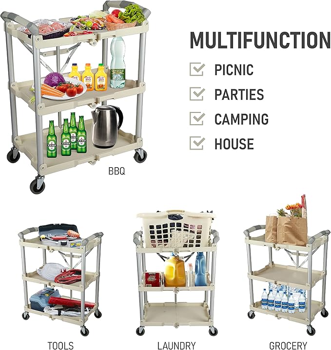 Olympia Tools 89-351 Pack-N-Roll Folding Collapsible Service Cart, 150LB Capacity, White