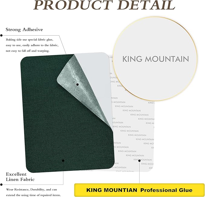 KING MOUNTAIN Coarse Linen Repair Patches, Self-Adhesive Linen Fabric Patches, 8X11 inch 2 PCS, Multi Color, Can be Used for Linen Sofa Repair and Linen Clothes Repair(8" x 11"-2PCS,Dark Green)
