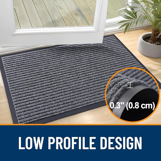 OLANLY Front Door Mat Indoor Outdoor Entrance, Waterproof Heavy Duty Doormat, Fade Resistant, Low Profile, Easy Clean Patio Porch Welcome Floor Mats for Entry, 59x23, Grey