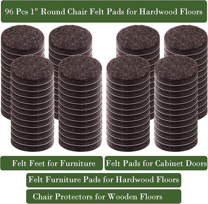 Fursafe&Q Felt Furniture Pads, Furniture Felt Pads for Hardwood Floors -Self Adhesive Chair Leg Floor Protectors, Protect Your Floors from Nicks, Bumps and Scratch,96 Pcs Round Cabinet Door Bumper