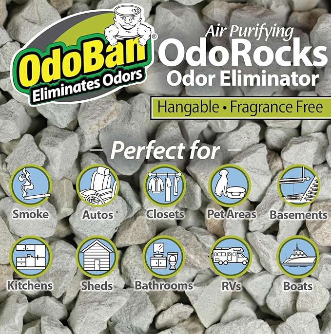 OdoBan Air Purifying OdoRocks Natural Odor Eliminator Made from Natural Volcanic Rocks, Made in the USA, Fragrance Free, 6-Pack, 2 Pounds Each