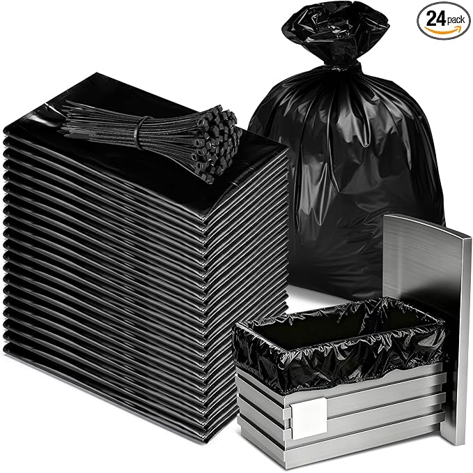 24 Pcak Trash Compactor Bags for 15" Wide Models Black Heavy Duty Garbage Compactor Bag Leak-proof Kitchen Trash Bags with 100 Pcs Twist Ties 2.4 Mil Tear Resistant, Extra Strong Liner