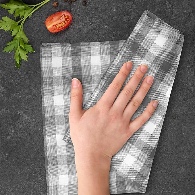 Kitchen Towels Set of 6 Grey/White Checks 20x30 Inches 100% Cotton Highly Absorbent Kitchen Towels