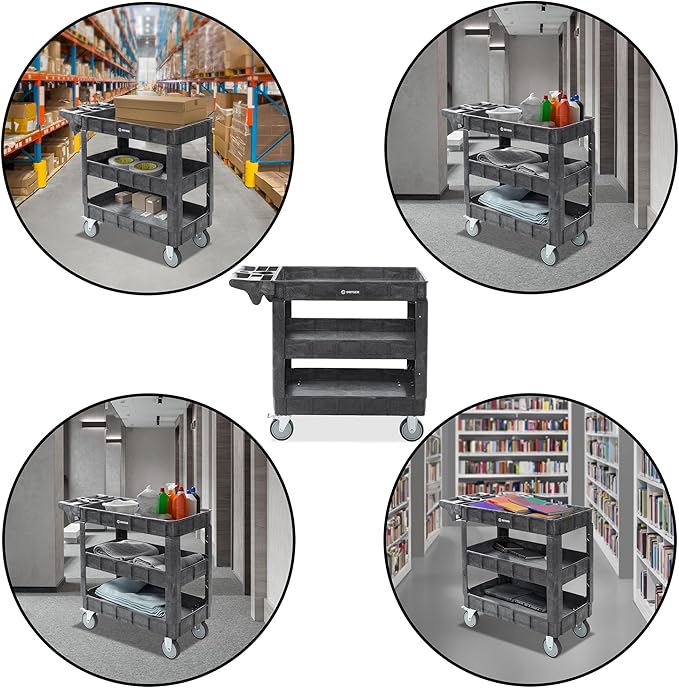 Dryser Utility Cart with Wheels, 40" x 17" Heavy Duty 550 lb. Capacity with Shelves - 3 Tier Rolling Cart with Two 5" Swivel Casters for Warehouse, Garage, Cleaning