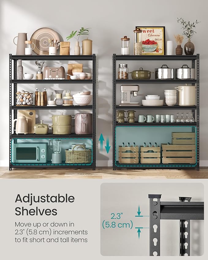 SONGMICS 5-Tier Storage Shelves, Heavy-Duty Garage Shelving, Adjustable Shelving Unit, Steel Shelf, Boltless Assembly, for Garage, 2,200 lb Load, 24 x 144 x 72 Inches, Ink Black UGLR454B03