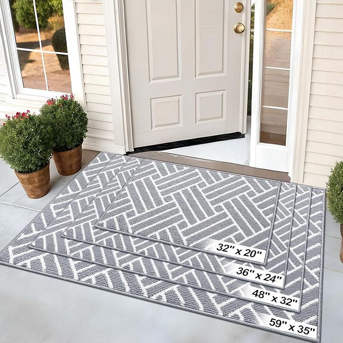OLANLY Indoor Door Mat, 36x24 Inch, Dirt Resistant and Absorbent, Non-Slip Rubber Backing Floor Mats, Easy Clean Low-Profile Doormat for Entryway, Front Door, and Inside Entrance, Light Grey