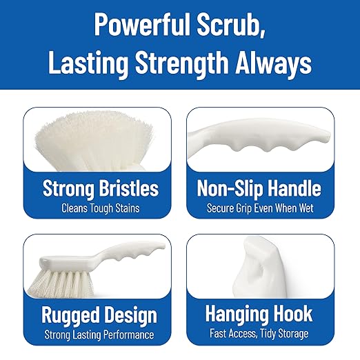 SPARTA 3662000 Flo-Pac Plastic Handle Utility Scrub Brush, Nylon Bristles, 2" Bristle Trim, 8" Length, White (Pack of 12)