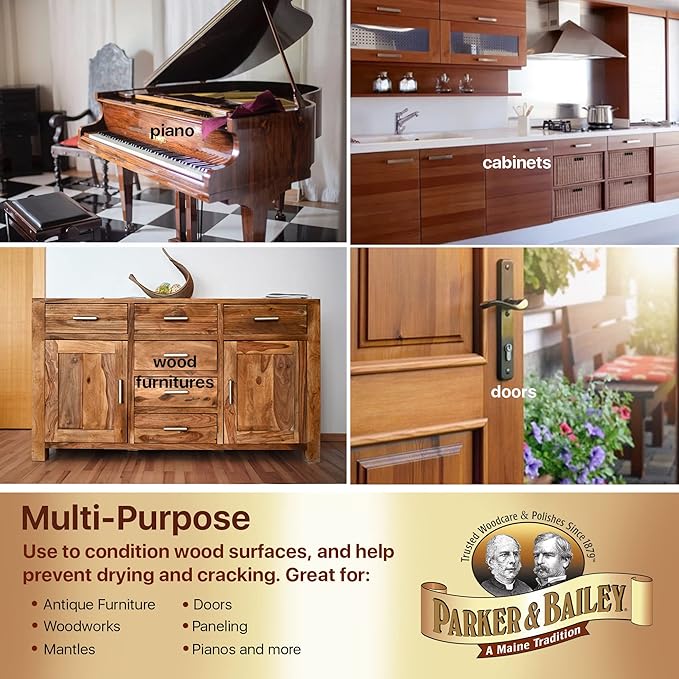 PARKER & BAILEY FURNITURE CREAM - Multisurface Wood Cleaner And Polish Furniture Quick Shine Restorer Protector Kitchen Cabinets Surface Cleaner House Cleaning Supplies Home Improvement, 16oz